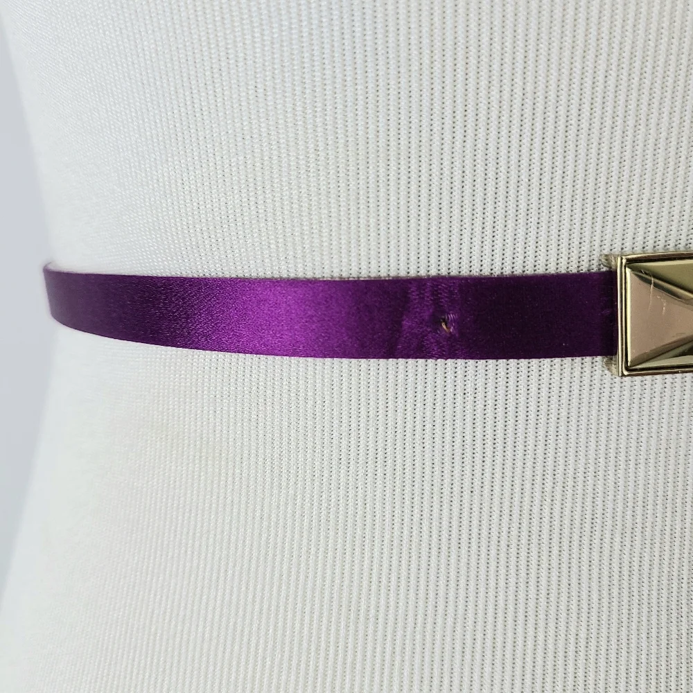 Talbots Bright Purple Silk Cotton Genuine Leather Skinny Belt